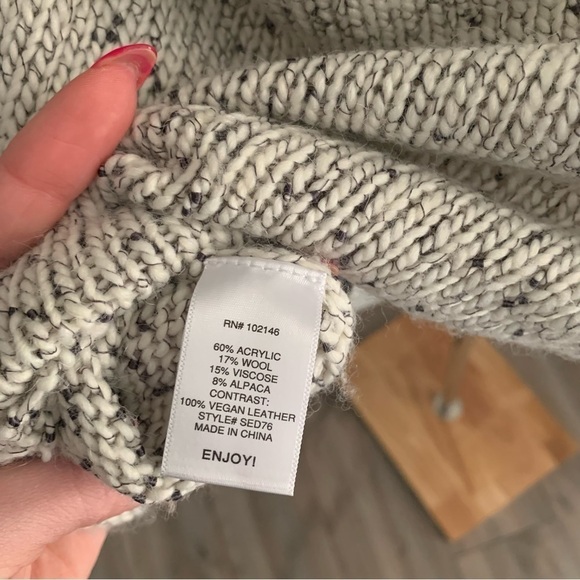 Michael stars wool alpaca chunky knit speckled zip up back sweater cream grey - Picture 4 of 6